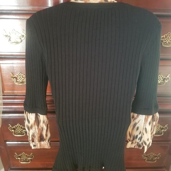 August Silk black sweater w leapoard bow blouse look - size M - Picture 2 of 8